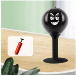 Saco de boxeo de mesa negro con cara, incluye inflador, ideal para ejercicio.