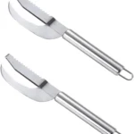 Set x2 cuchillos para pescado en acero inoxidable, diseño curvo y sierra.