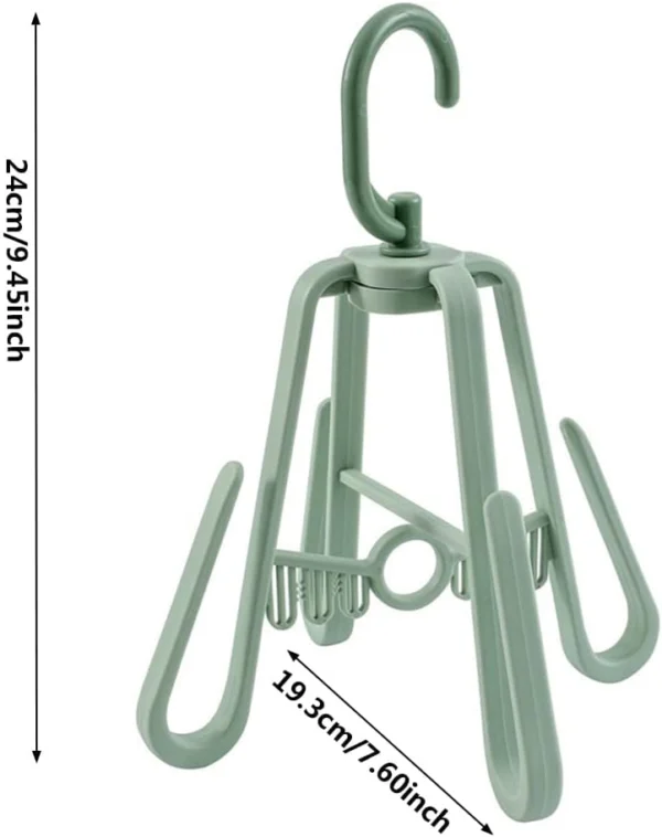 Gancho secador de zapatos verde, con medida de 24cm de alto x 19.3cm de ancho.