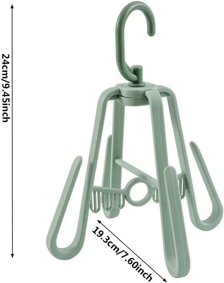 Gancho secador de zapatos verde, con medida de 24cm de alto x 19.3cm de ancho.