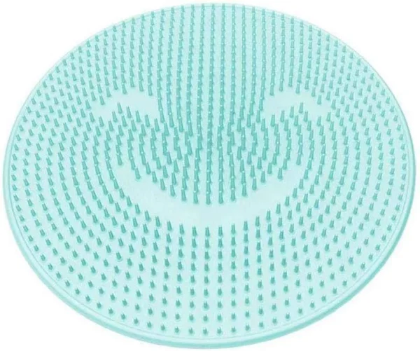Tapete masajeador redondo color menta con texturas y relieve para aliviar el estrés.