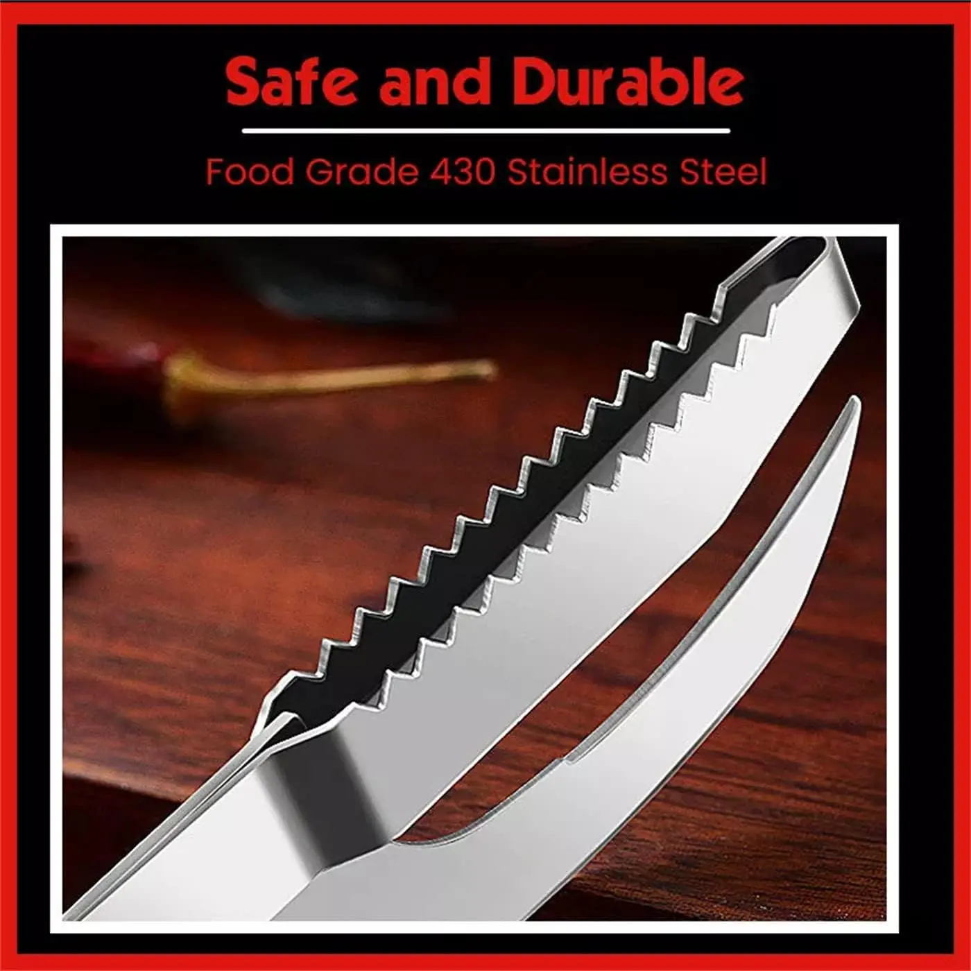 Cuchillo para pescado en acero inoxidable 430, seguro y duradero, con sierra para filetear.