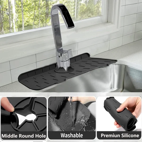 Alfombra silicona para grifo de cocina, protege contra salpicaduras y mantiene seco.