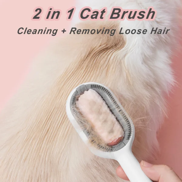 Cepillo masajeador para gatos con cerdas suaves, ideal para limpiar y remover pelo suelto.