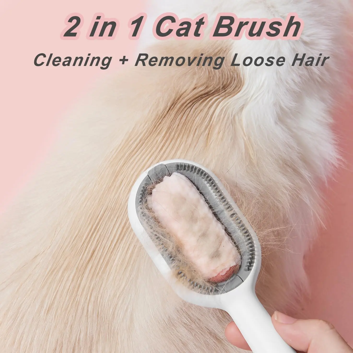Cepillo masajeador para gatos con cerdas suaves, ideal para limpiar y remover pelo suelto.