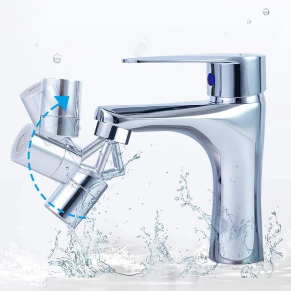 Grifo giratorio multifuncional con dispensador de agua y rociador ajustable que ahorra agua.