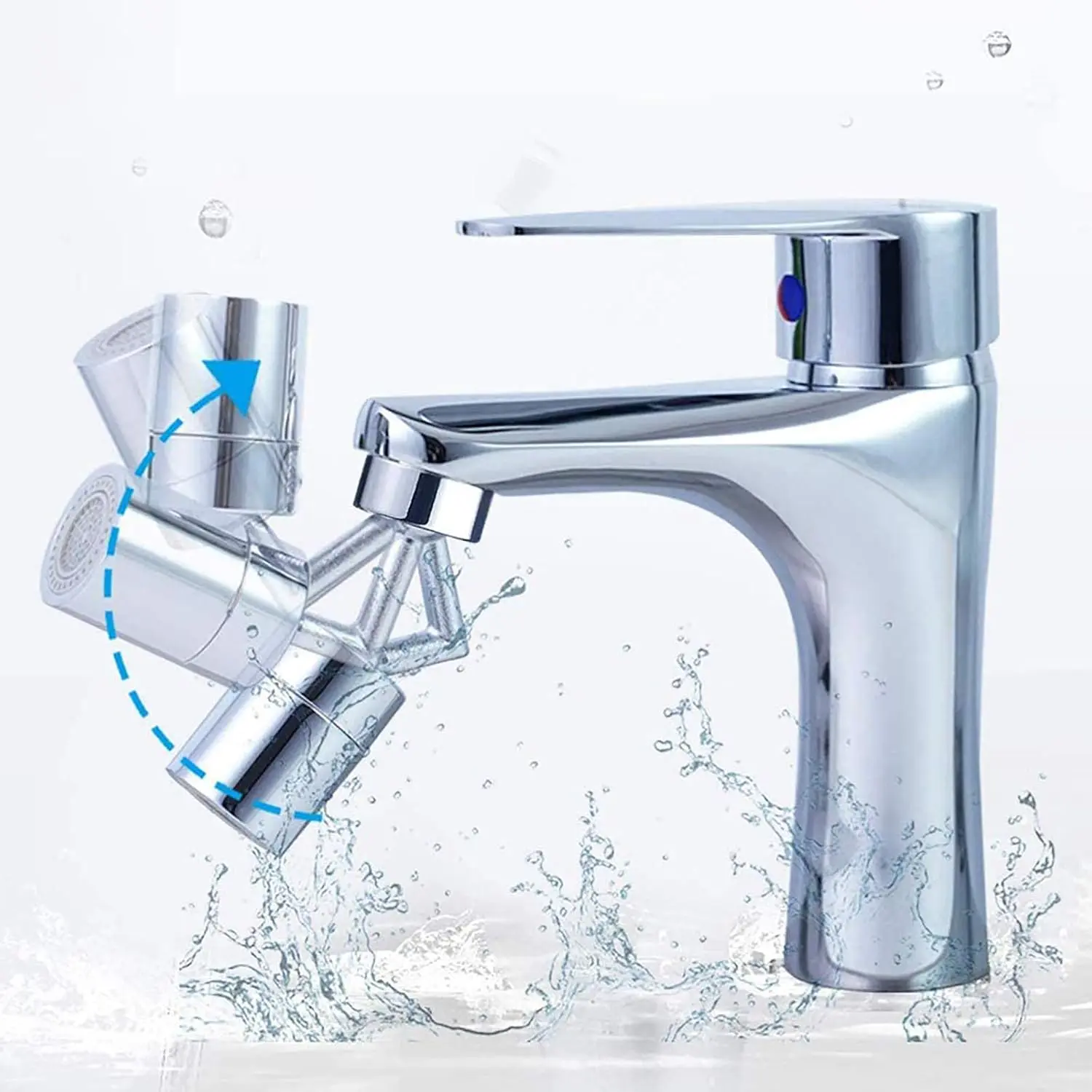 Grifo giratorio multifuncional con dispensador de agua y rociador ajustable que ahorra agua.