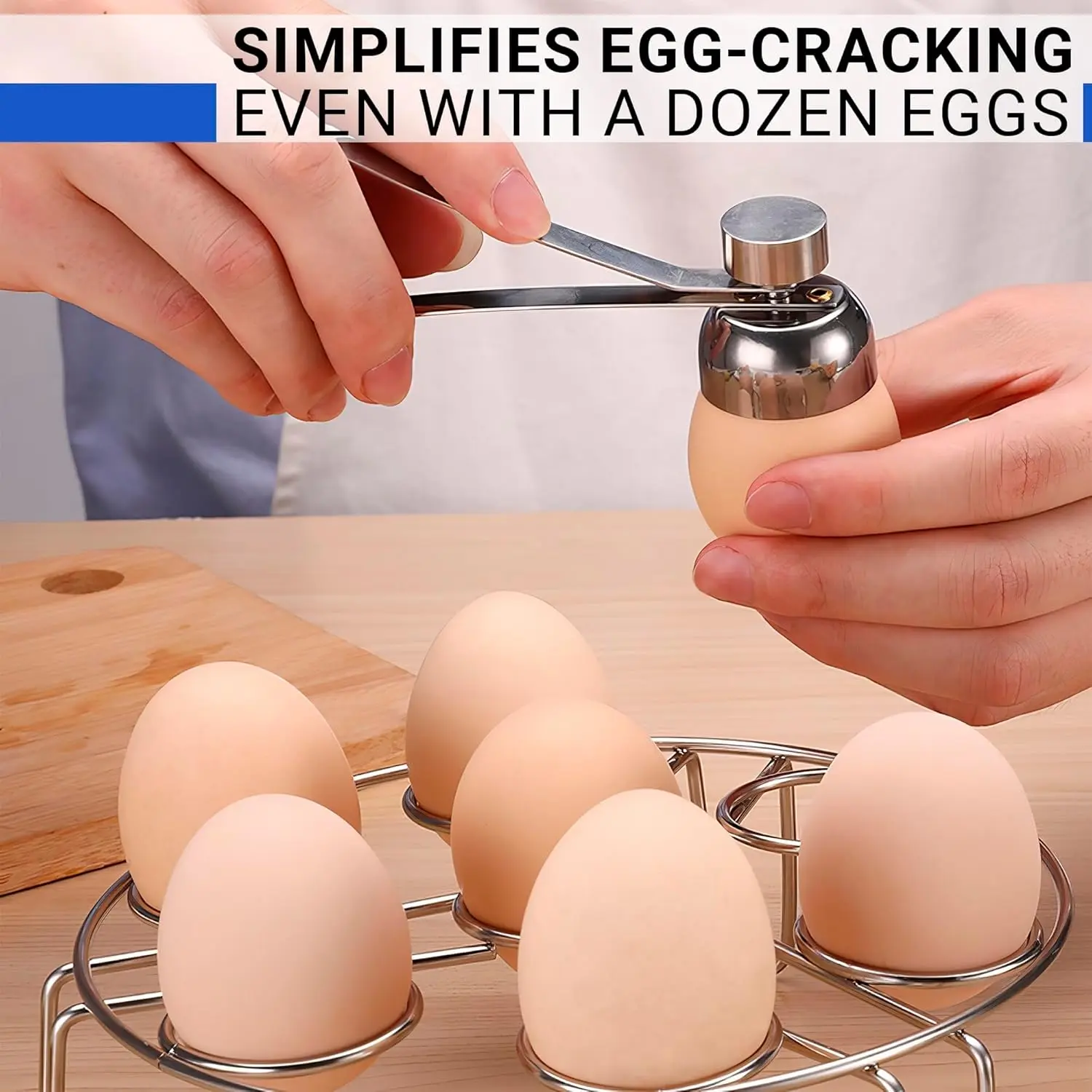 Partidor de cáscara de huevos simplifica la tarea, ideal para docenas de huevos.