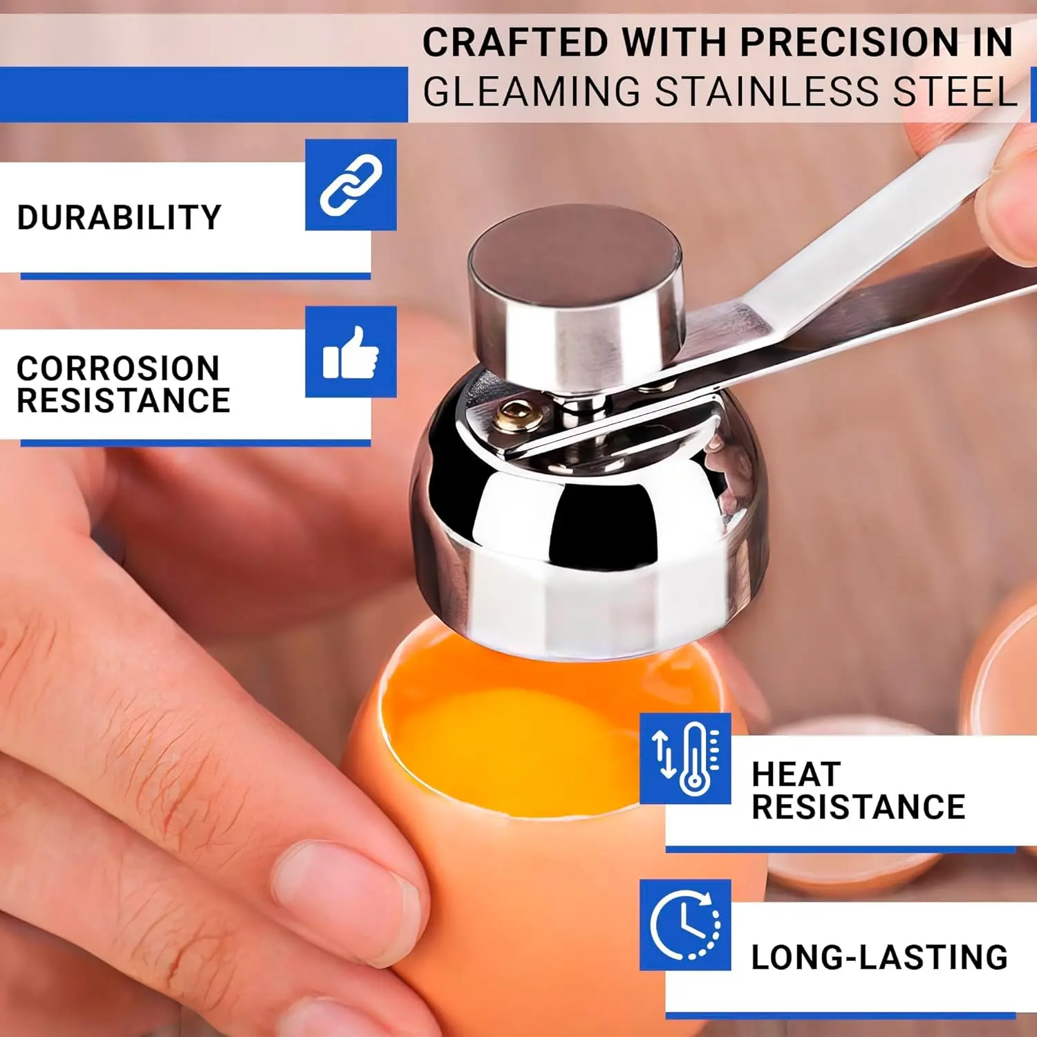 Partidor de cáscara de huevos de acero inoxidable con durabilidad, resistencia al calor y larga duración.