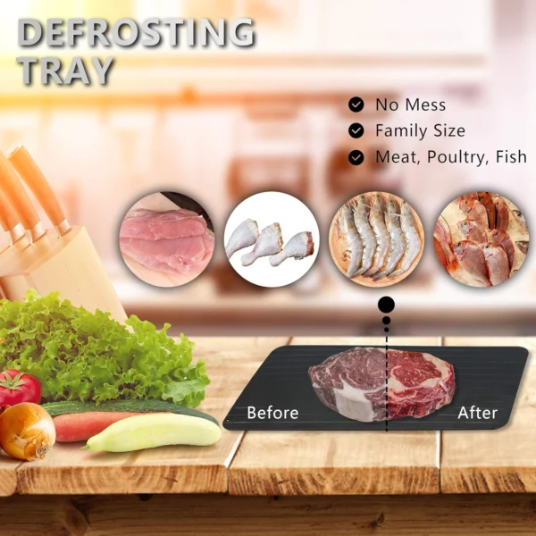 Tabla descongelante para carnes, aves, pescados. Rápida y sin derrames.
