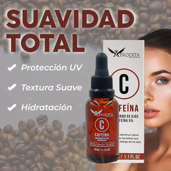 Caféina Afrodita: Contorno de ojos con protección UV, textura suave e hidratación.