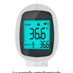 Termómetro digital frontal con pantalla LED, fácil de leer, registra memoria de temperatura.