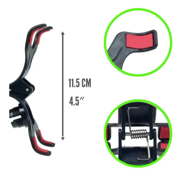 Soporte flexible para celular de 60 cm con pinza ajustable y base de sujeción.