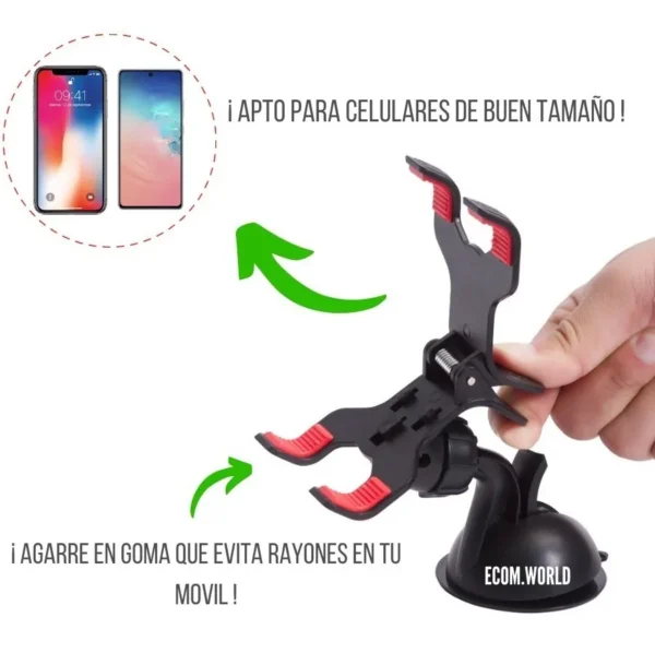 Soporte holder flexible de 60 cm para celular grande con agarre de goma y base de ventosa.