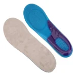Plantilla de silicona azul y morada con textura hexagonal para soporte y confort del pie.