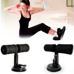 Home Fitness: mujer haciendo abdominales con soporte para pies, ideal para entrenar en casa.