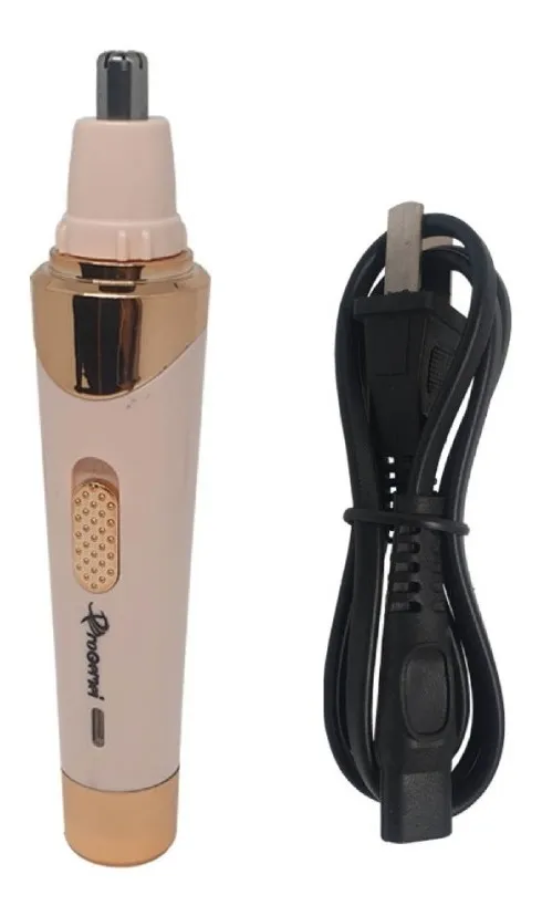 Depiladora recargable mujer 4 en 1 rosa y dorada con cable de carga.