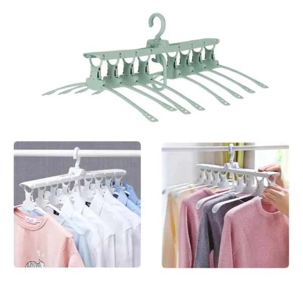 Colgador mágico 8 en 1 con ganchos para organizar y secar ropa, ideal para armarios.
