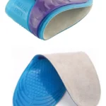 Plantilla de silicona azul y morada para el talón, con relieve en la parte superior y base con tejido.
