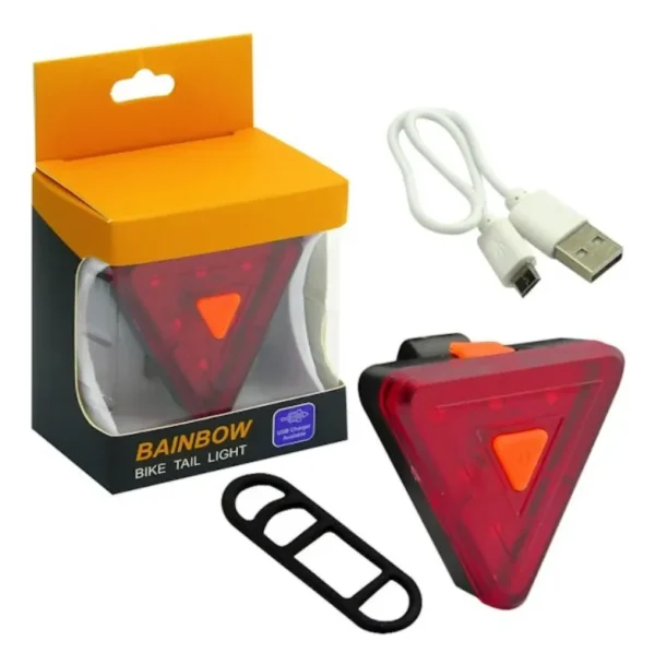 Linterna trasera triangular roja para bicicleta Bainbow, USB recargable, con cable y soporte.