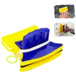 Limpia vidrios magnético de doble cara amarillo y azul con cuerda de seguridad.