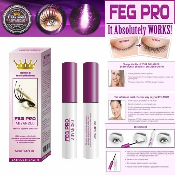 FEG Pro Advanced: Serum para crecimiento de pestañas y cejas, resultados visibles.
