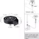 Lava vasos y copas automáticos con medidas detalladas, instalación y nota de compatibilidad.