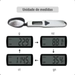Cuchara gramera digital muestra 22.9g, 8.8oz, 114.5ct y 354gn.