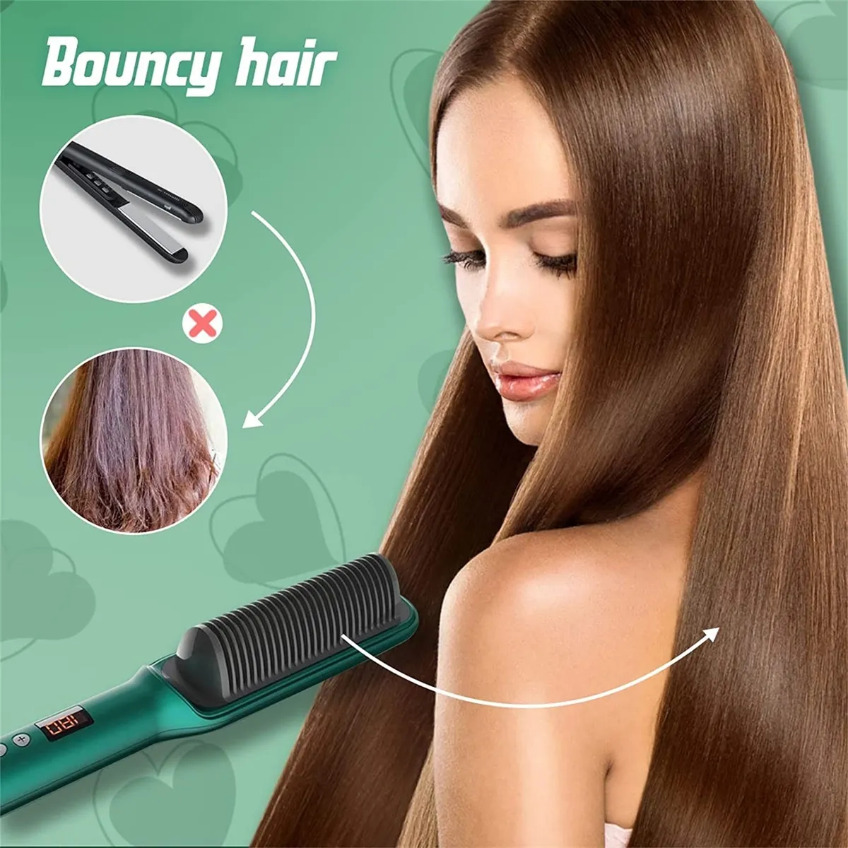 Cepillo secador alisador de cerámica para un cabello liso y sedoso.