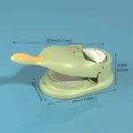 Máquina para hacer dumplings y empanadas, herramienta de cocina verde con medidas.