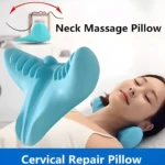 Almohada masajeadora azul para reparar el cuello y aliviar la tensión en la cervical.