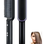 Cepillo secador alisador de cerámica negro para cabello liso y brillante.