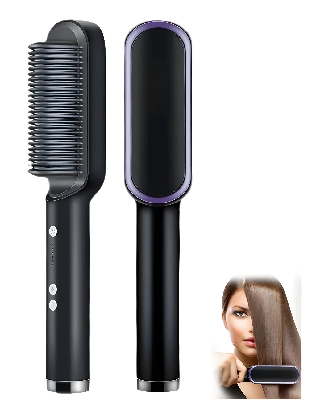 Cepillo secador alisador de cerámica negro para cabello liso y brillante.