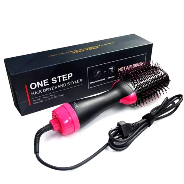 Cepillo secador de aire voluminizador One Step Hair Dryer and Styler negro y rosa.