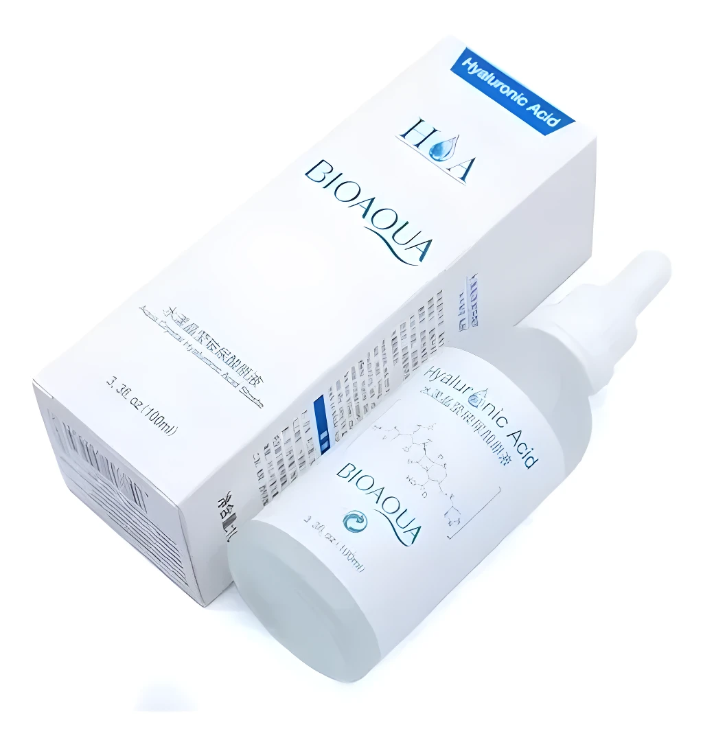 Combo Hidratación Intensiva BIOAQUA: Suero ácido hialurónico en botella con gotero y caja de presentación.