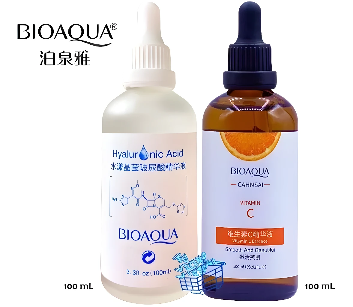 Combo BIOAQUA original: Serum de Ácido Hialurónico y Vitamina C, ambos de 100 ml.