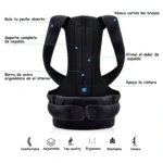 Corrector de postura ajustable negro: soporte lumbar, espalda y hombros.