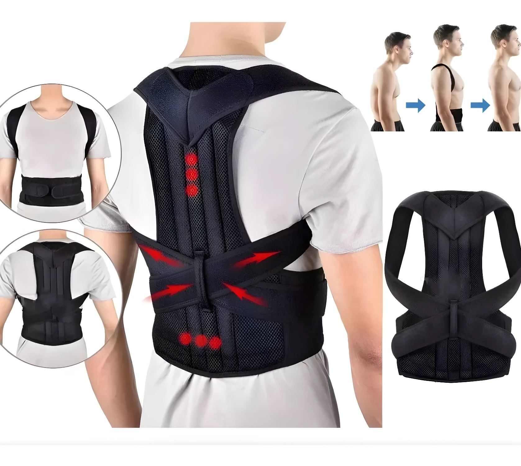 Corrector de postura ajustable para espalda con soporte lumbar y ajuste fácil.