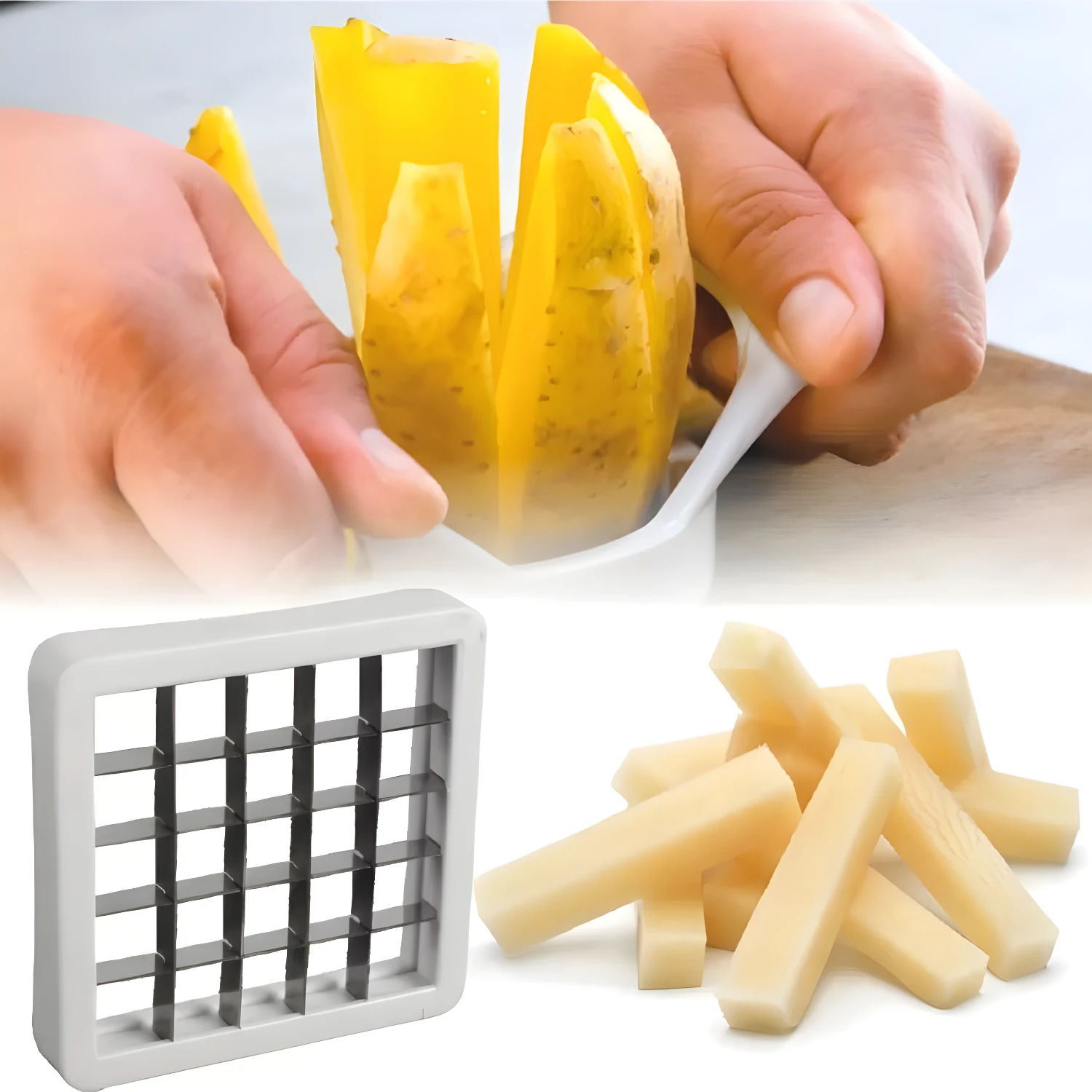 Cortador descorazonador de manzanas cortando varias frutas en rodajas perfectas.