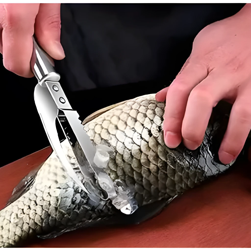Cuchillo removedor de escamas de pescado de acero inoxidable, herramienta de cocina para limpiar pescado entero.