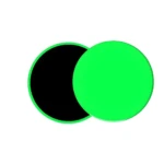 Discos deslizadores para yoga: dos discos redondos, uno negro y otro verde neón.
