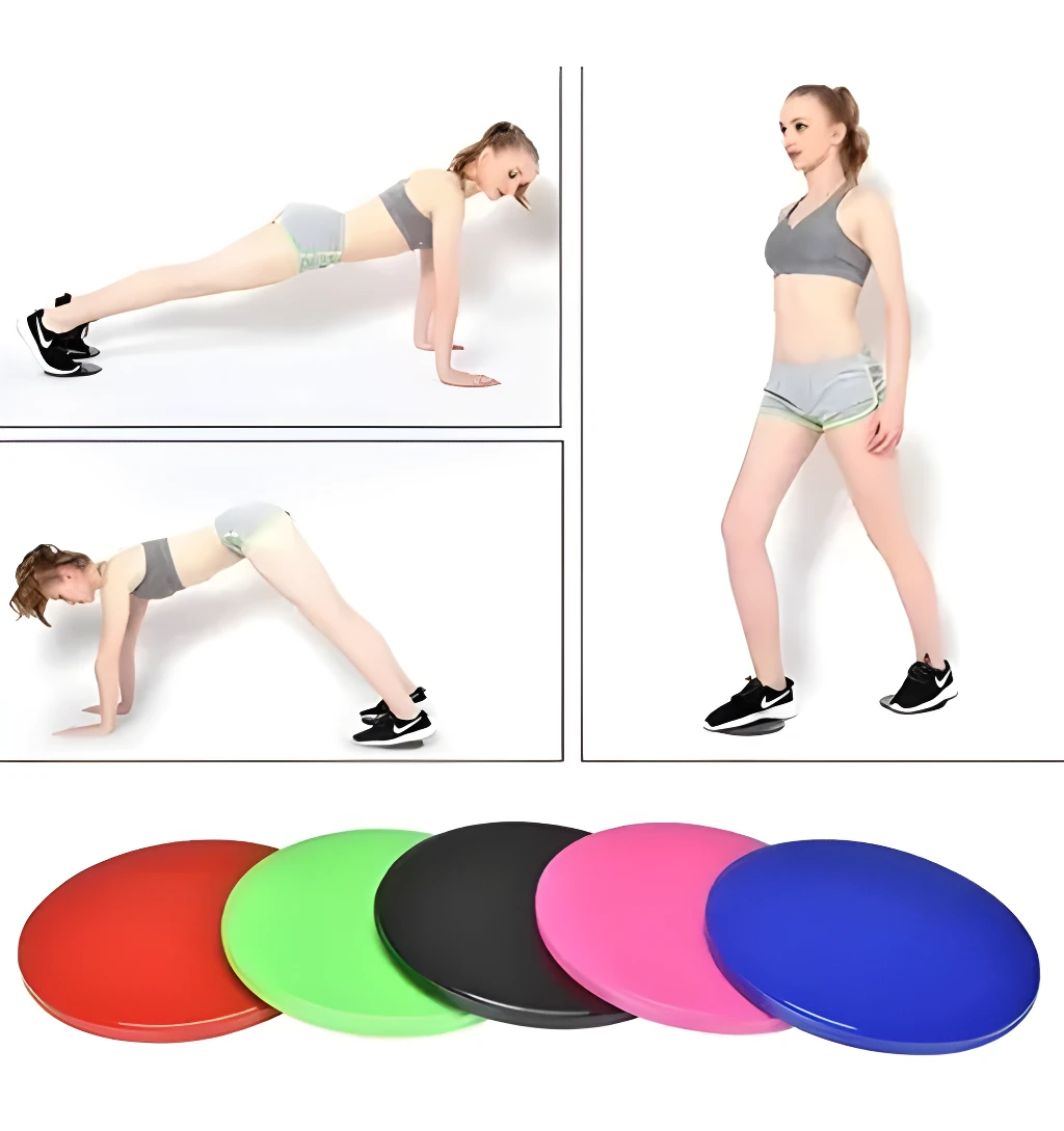 Set x2 discos deslizadores para yoga, mujer en posición de plancha y otros ejercicios.