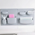Estante de pared para cocina, con dispensador y organizador de esponjas.