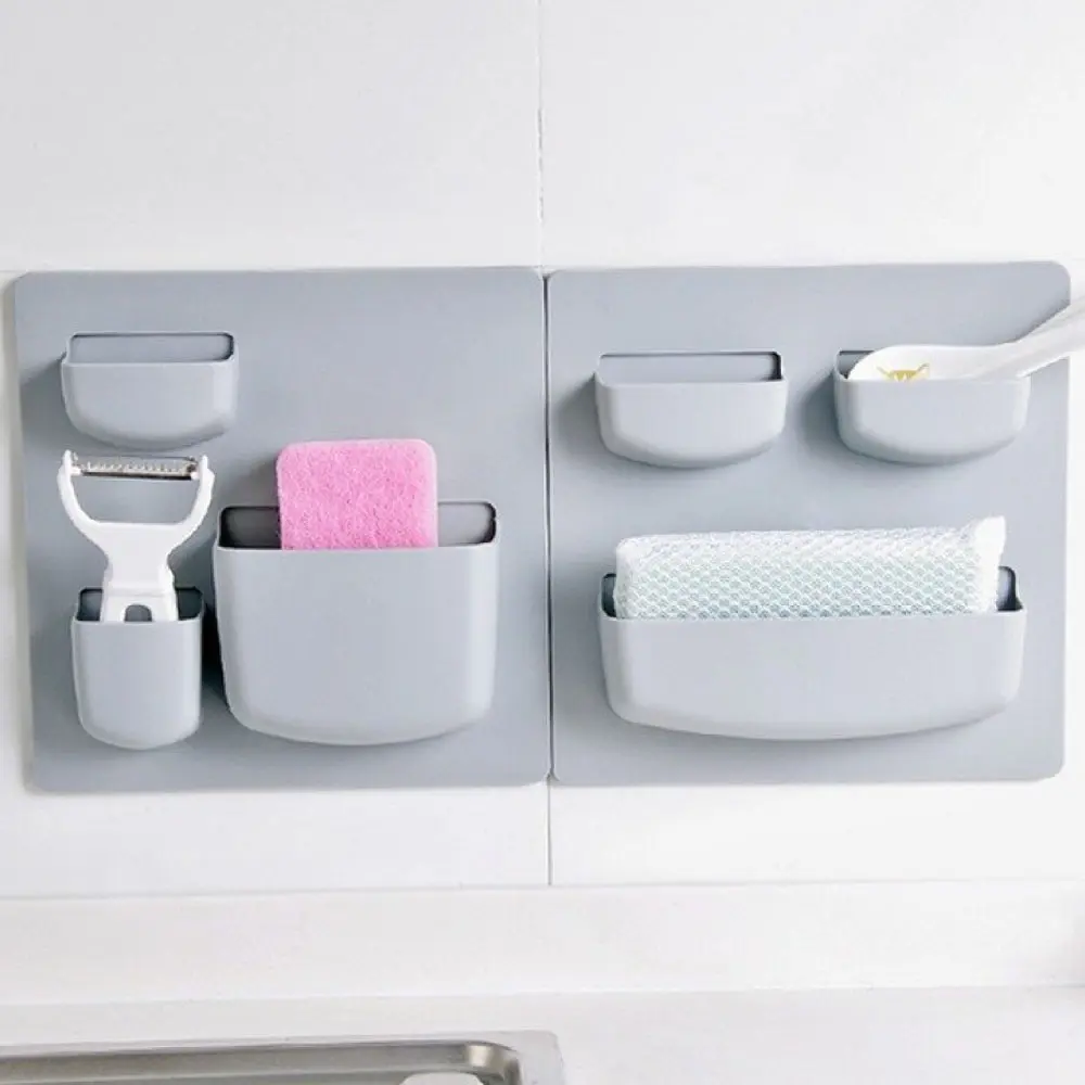 Estante de pared para cocina, con dispensador y organizador de esponjas.