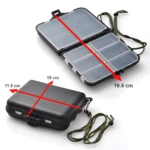 Estuche de pesca plástico duro con compartimentos, medidas 19.5 x 11.5 x 10 cm.