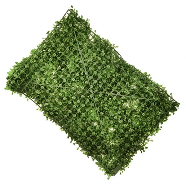 Panel de jardín vertical artificial 40x60 con follaje ecológico denso y malla de soporte.