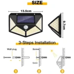 Set x2 lámparas solares exteriores con 100 luces LED, sensor de movimiento e instalación fácil en 3 pasos.