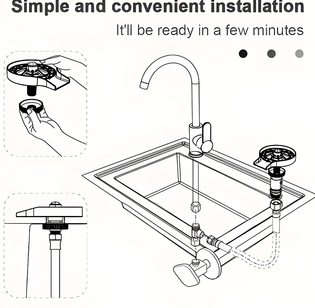 Lava vasos automáticos para cocina instalados en un lavaplatos, facilitando el enjuague rápido.