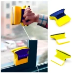 Limpia vidrios magnético amarillo y morado para ventanas, con cuerda de seguridad.