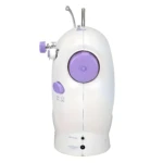 Máquina de coser 4 en 1 blanca con detalles púrpuras, ideal para uso doméstico.